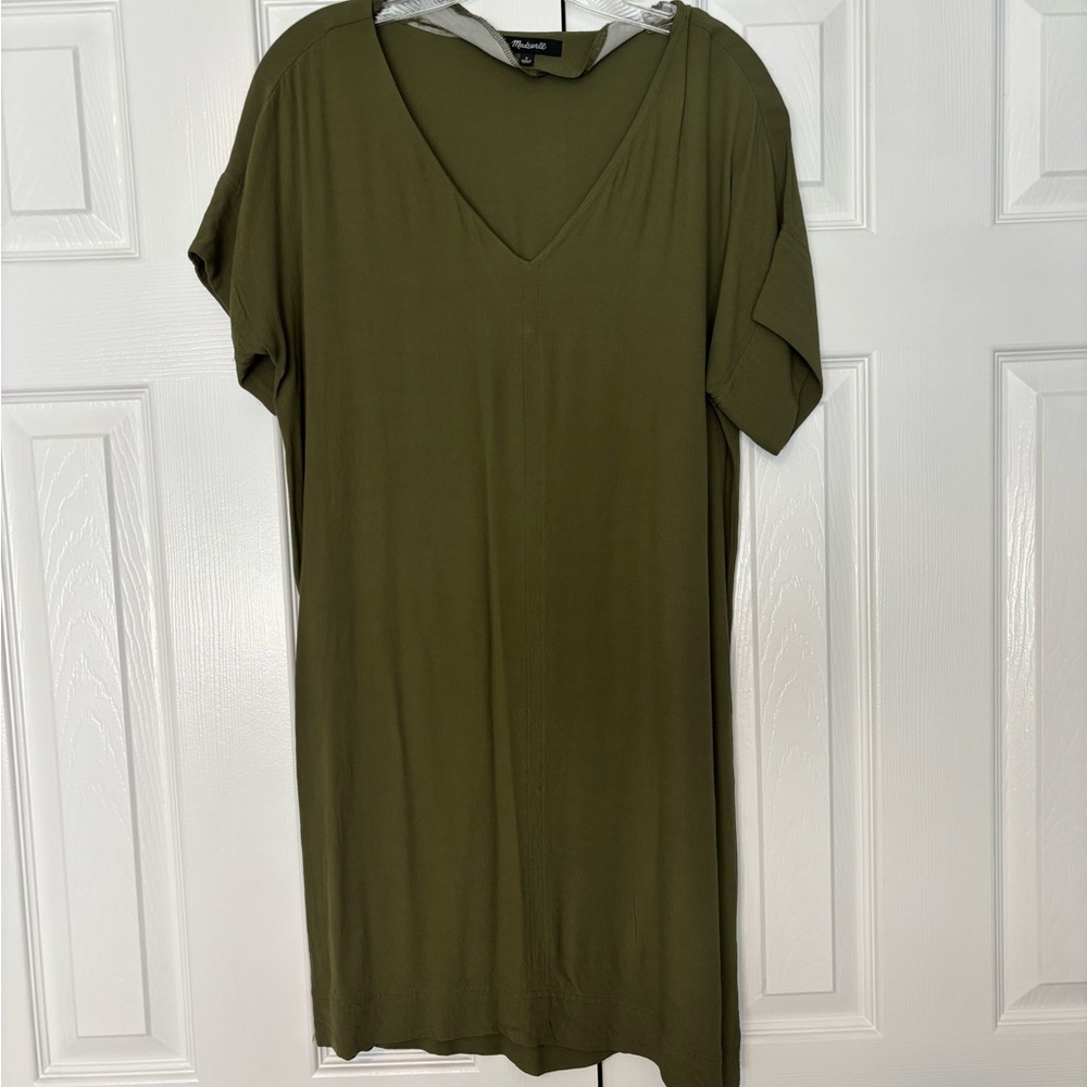 Madewell Deep Olive V-Neck Tunic Dress
